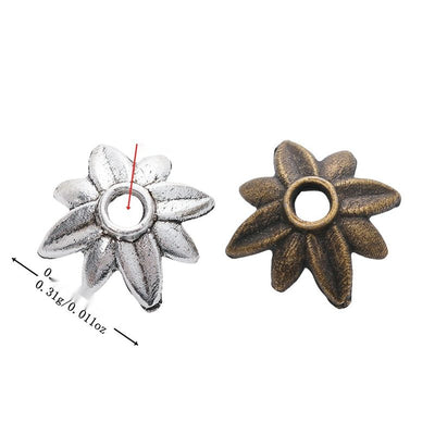 Eight-petal flower bead cap with a raised central opening shown in arranged finish comparison