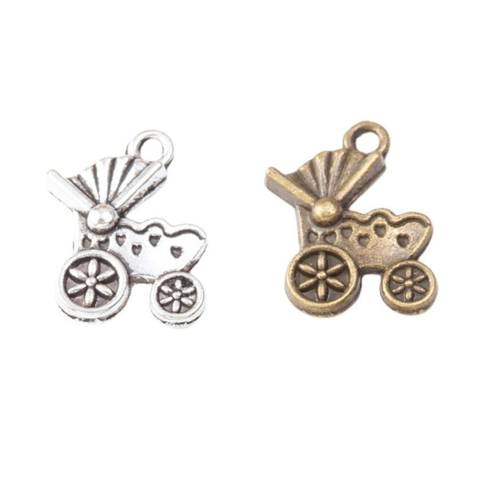 Baby Stroller Charms in Antique Bronze and Antique Silver