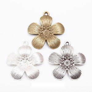 Textured Five Petal Flower Charms in Three Metal Finishes