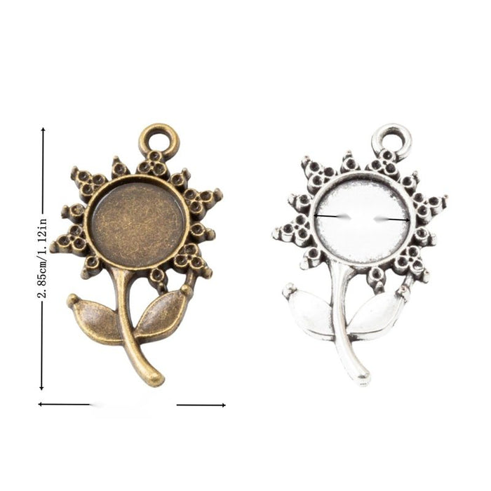 Sunflower Bezel Setting in 2 Metal Finishes for Jewelry Making