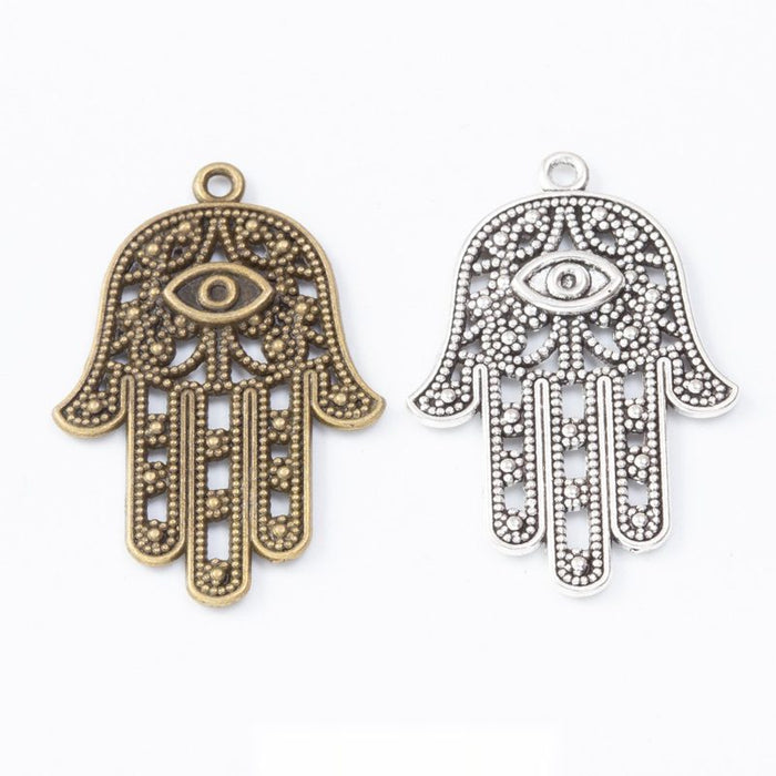 Hamsa Hand Charm Pendants in 2 Metal Finish Options