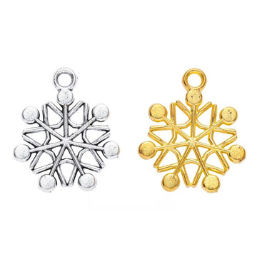 Rounded Snowflake Charms in Gold and Antique Silver