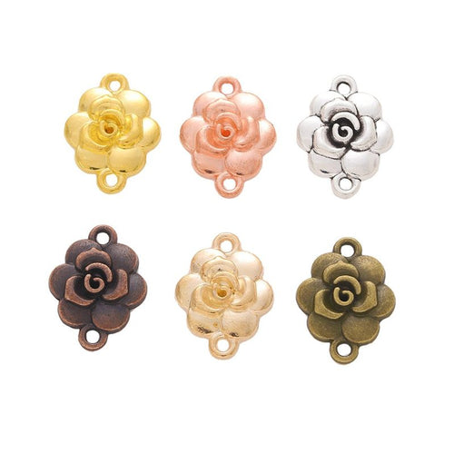 Grouped front view of the layered rose double loop metal connector in all pictured styles