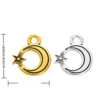 Open Crescent Moon and Star Charm in Textured Metal for Jewelry Making