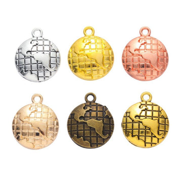 Round World Map Bezel Charm Metal Pendant for Jewelry Making