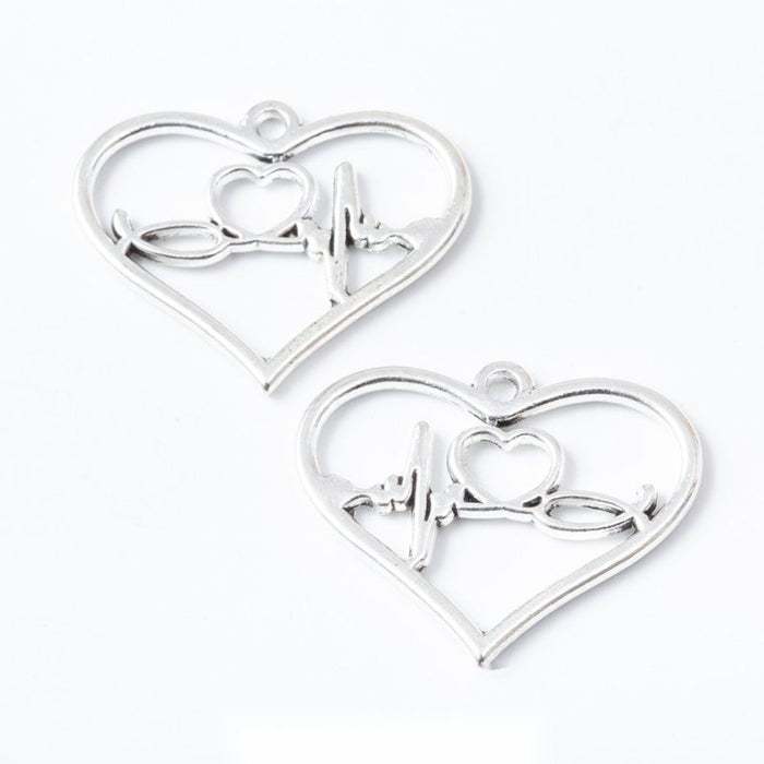 Love Heart Outline Metal Charms in 1 Pictured Finish