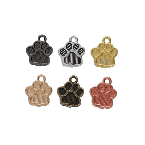 Group view of paw-print charm showing all 6 pictured finish variants
