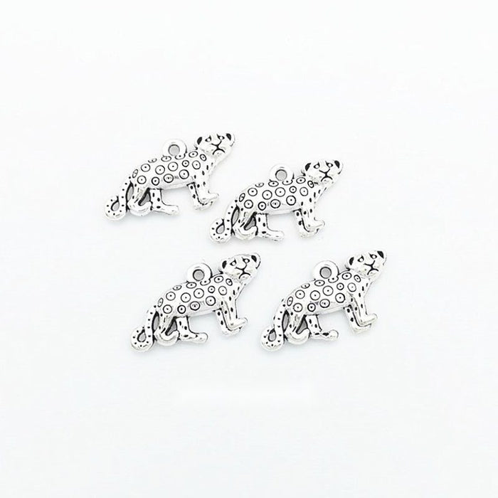 Tiny Running Leopard Charm in Antique Silver for Jewelry Making