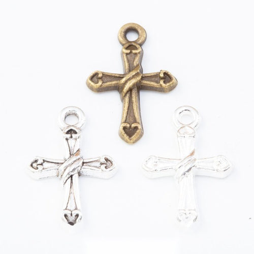 Front comparison of simple cross metal component in 3 finishes