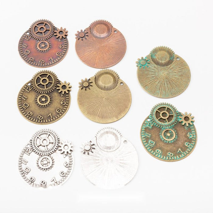 Vintage Finish Metal Gear Clockwork Disc Charms in 4 Style Options