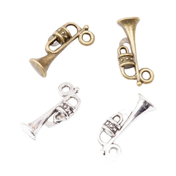 Trumpet Shaped Metal Charms in Two Antique Finishes