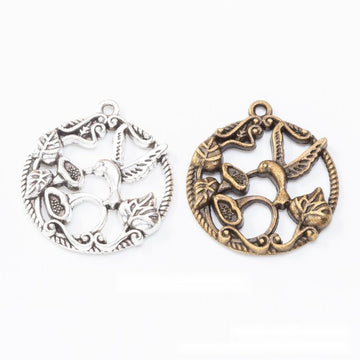 Hummingbird Flower Charm in 2 Metal Finishes for Jewelry Making