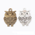 Detailed Owl Charm with Layered Feather Pattern in Two Finishes view 1