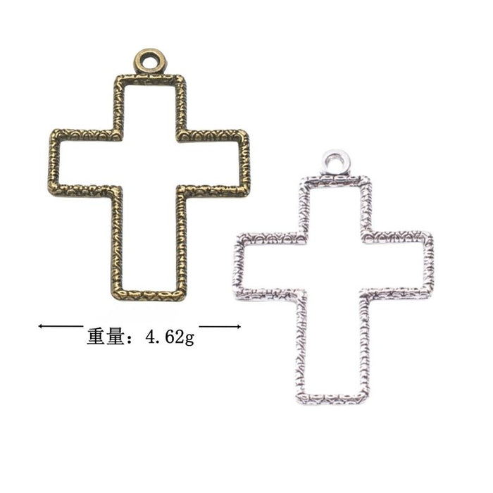 Open Cross Pendant Frame Alloy Jewelry Making Component in 2 Finish Options