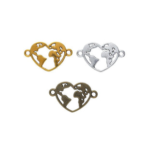 Heart World Map Connector Metal Pendant for Jewelry Making