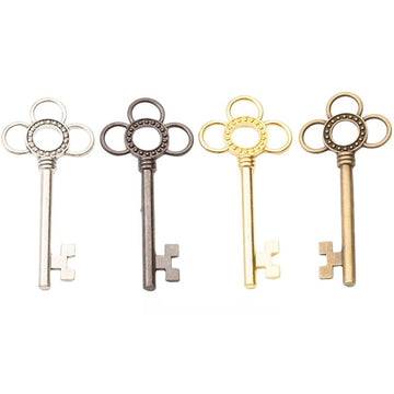 Vintage Finish Metal Flower Top Skeleton Key Charms in 4 Style Options