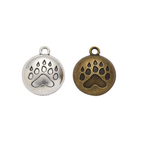Paw Print Medallion metal piece showing overall shape and available finishes