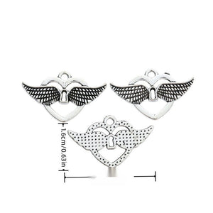 Winged Heart Lock Charm in Antique Silver Tone Jewelry Making Component