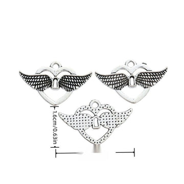 Winged Heart Lock Charm in Antique Silver Tone Jewelry Making Component