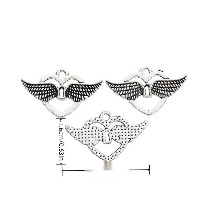 Winged Heart Lock Charm in Antique Silver Tone Jewelry Making Component