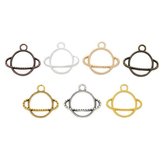 Openwork Ringed Planet Metal Charms in Seven Metallic Finishes