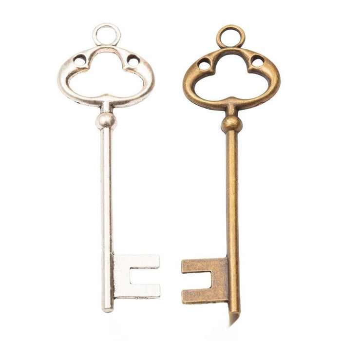 Antique Bronze and Silver Clover Bow Skeleton Key Charms