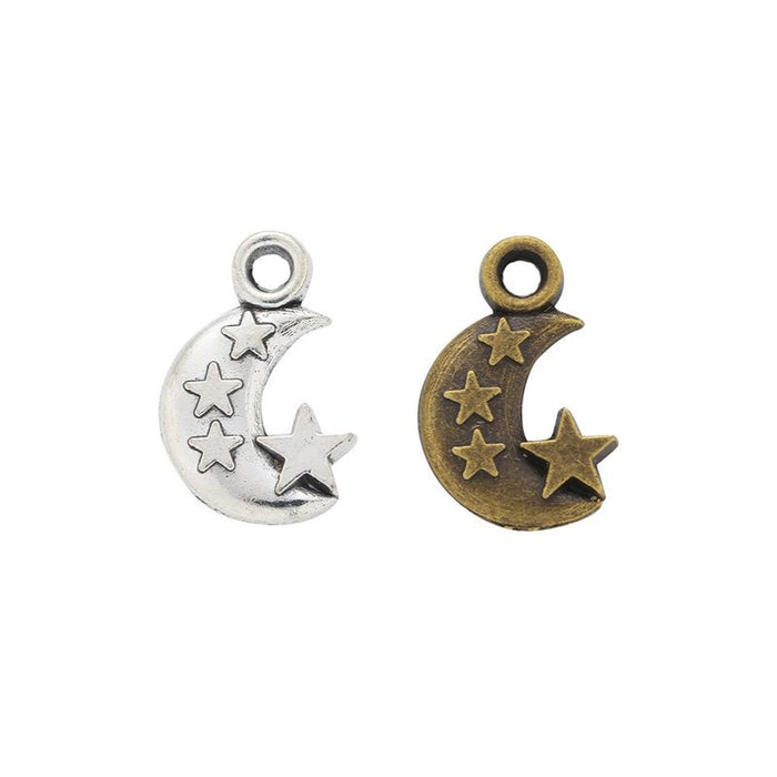 Star Cutout Crescent Moon Metal Charm for Jewelry Making, 2 Finishes