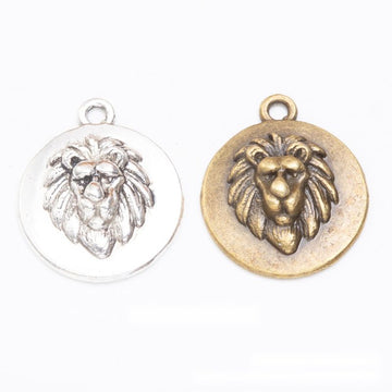 Vintage Lion Head Medallion Charm in 2 Finishes for DIY Jewelry Making