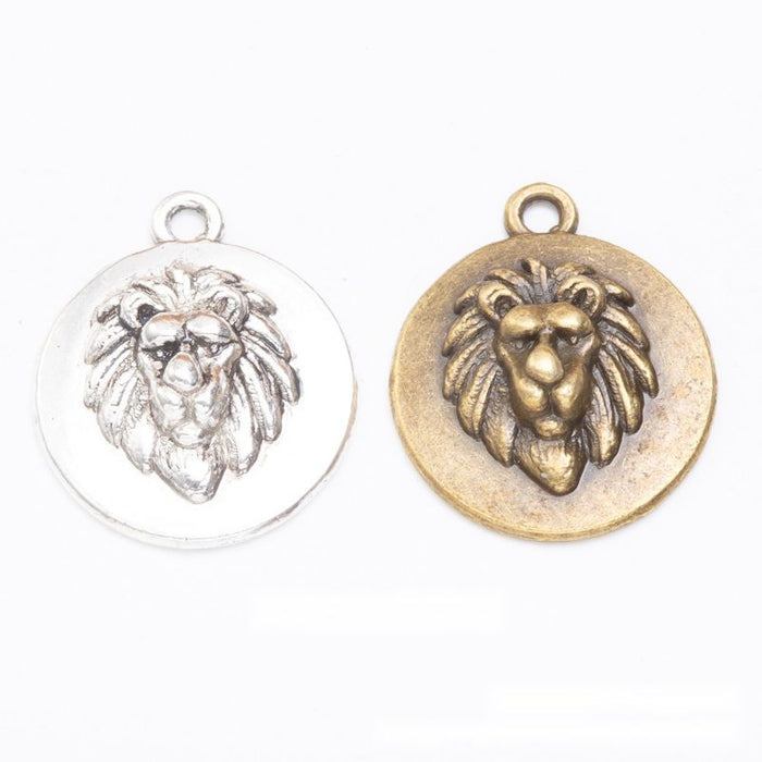 Vintage Lion Head Medallion Charm in 2 Finishes for DIY Jewelry Making