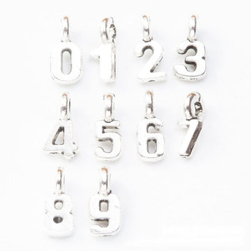 Silver Tone Arabic Numeral Metal Charms From Zero to Nine