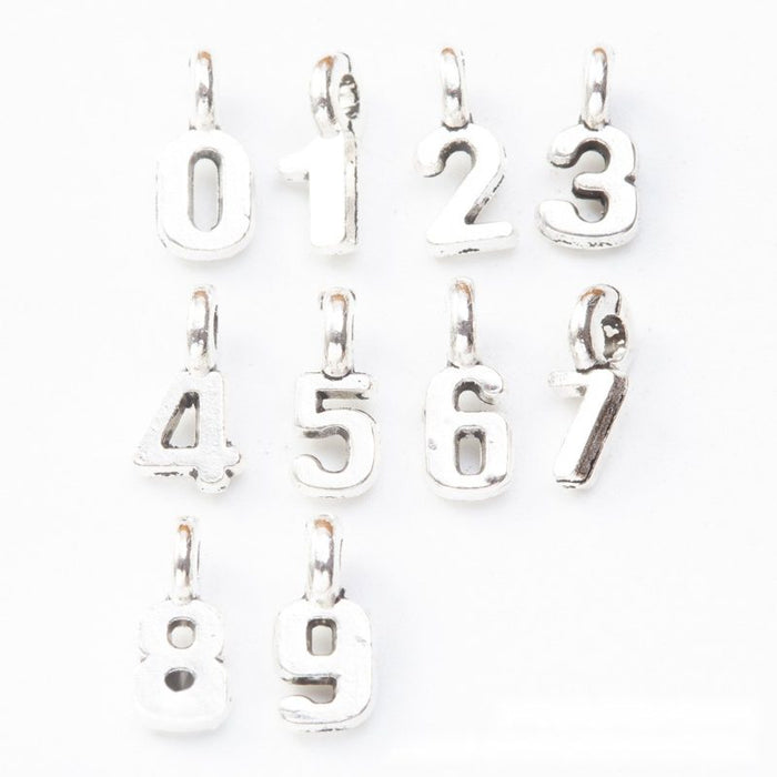 Silver Tone Arabic Numeral Metal Charms From Zero to Nine