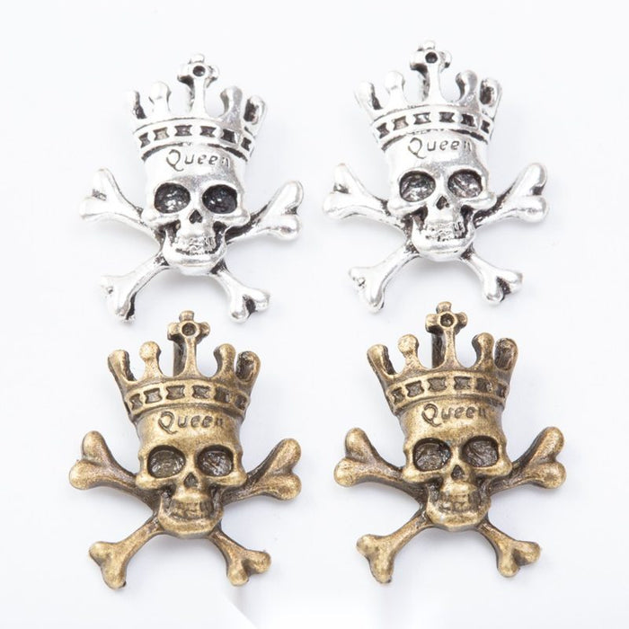 2-Finish Crowned Skull And Crossbones Metal Jewelry Components for Crafts