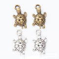 Small Turtle Charm with Patterned Shell in Two Antique Finishes view 1