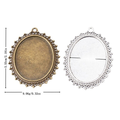 Metal beaded-edge oval setting, front and reverse views shown in the product image