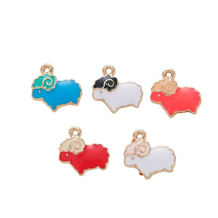 Gold Tone Enamel Sheep Charms in Five Bright Color Variants