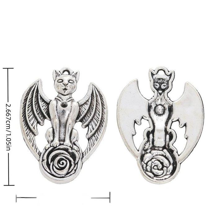 Cat Face Bat Metal Charm Pendant with Spread Wings for Jewelry Making