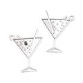 Martini Glass Charm with Bubble and Straw Details in Silver Tone view 1