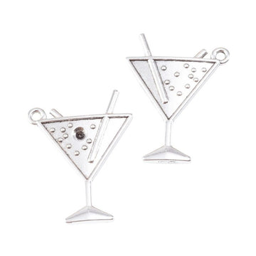 Martini Glass Charm with Bubble and Straw Details in Silver Tone