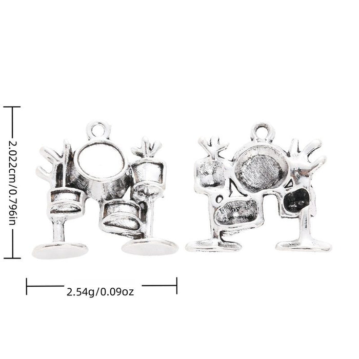 Detailed Drum Kit Metal Charm in Antique Silver Tone