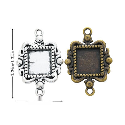 Metal ornate square connector setting, front and reverse views shown in the product image