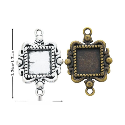 Metal ornate square connector setting, front and reverse views shown in the product image