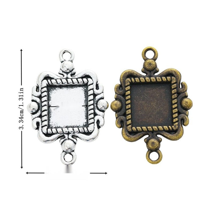 Ornate Square Cabochon Connector Settings in Two Finishes