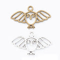Wide Winged Owl Charm in Antique Bronze and Silver Tone view 1