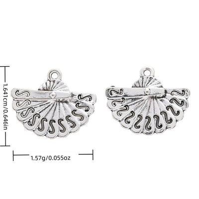 Metal double folding-fan charm, front and reverse views shown in the product image
