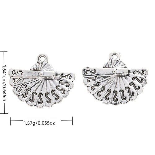 Metal double folding-fan charm, front and reverse views shown in the product image