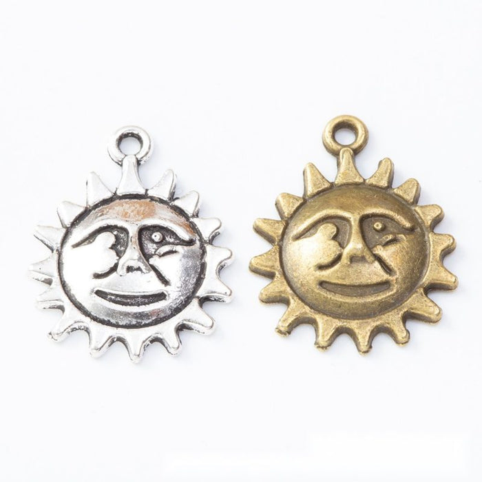 Sun Face Charms in Antique Bronze, Antique Silver for Jewelry Making