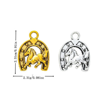 Running Horse Horseshoe Charm in Textured Metal for Jewelry Making