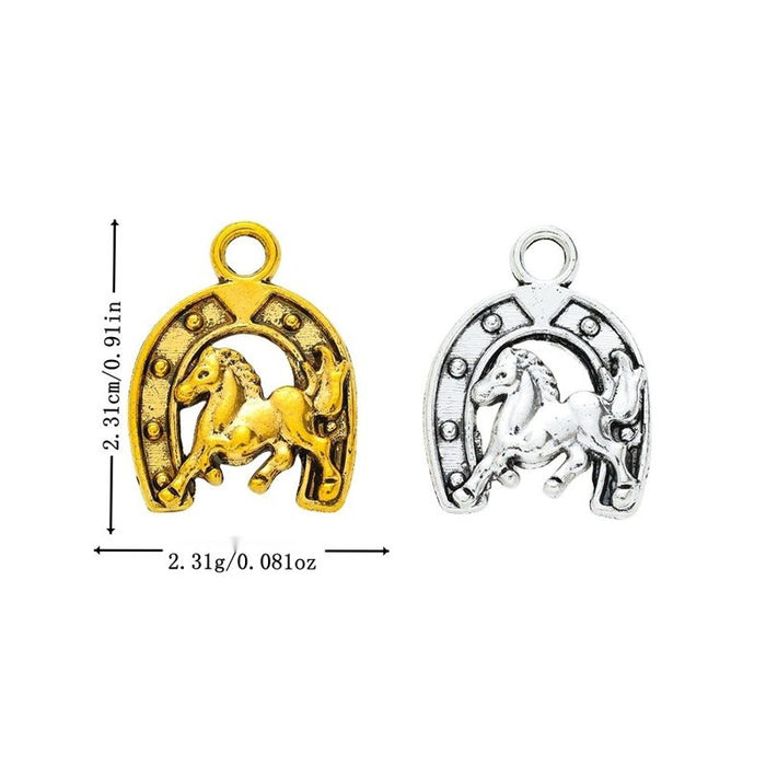 Running Horse Horseshoe Charm in Textured Metal for Jewelry Making