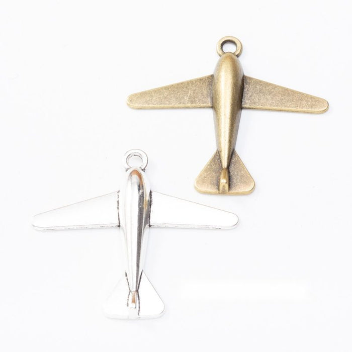 Three Dimensional Airplane Charm In 2 Metal Finishes For Jewelry Making