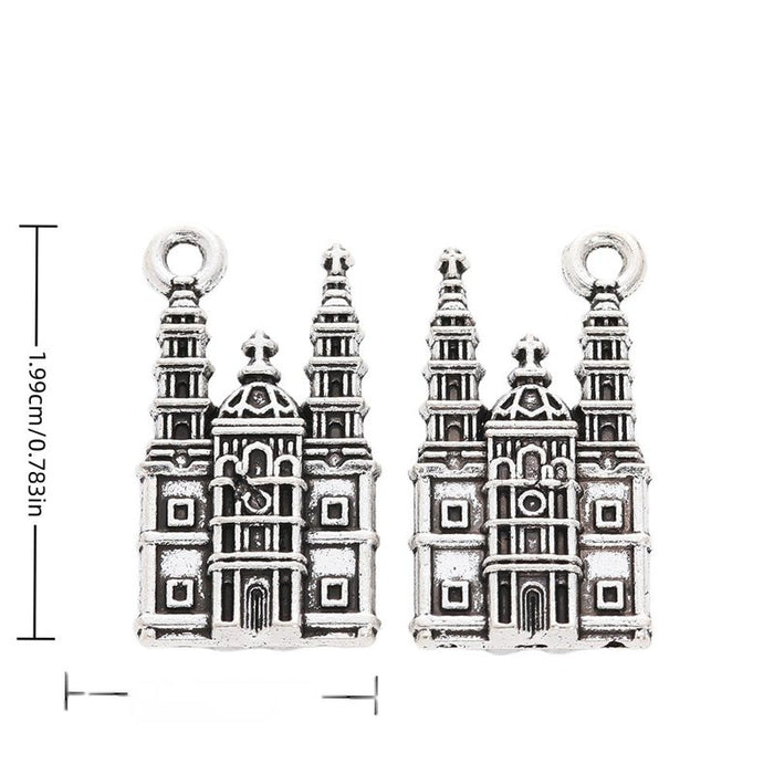 Cathedral Charm with a detailed twin-tower cathedral facade in Antique Silver